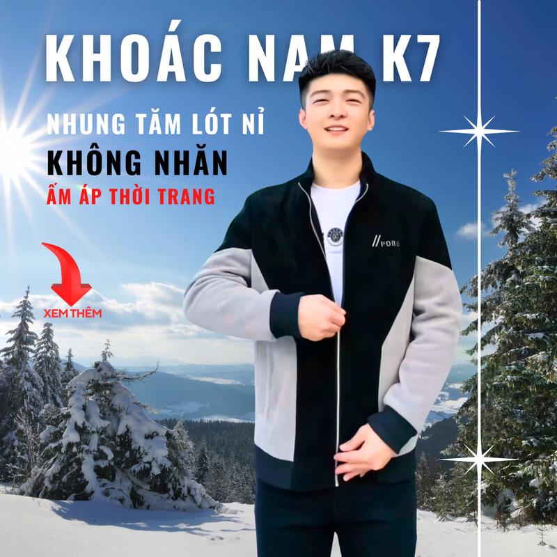 Áo Khoác Nam Thu Đông Vải Nhung Lót Nỉ Ấm Áp K7 2024 Thiết Kế Trẻ Đẹp Menswear Jacket Có Cổ aokhoac nam