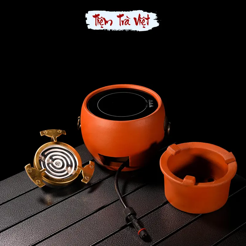 Bếp gốm pha trà Triều Châu từ đất sét đỏ, hỏa lò bàn trà lõi rời có thể thay lõi điện 5