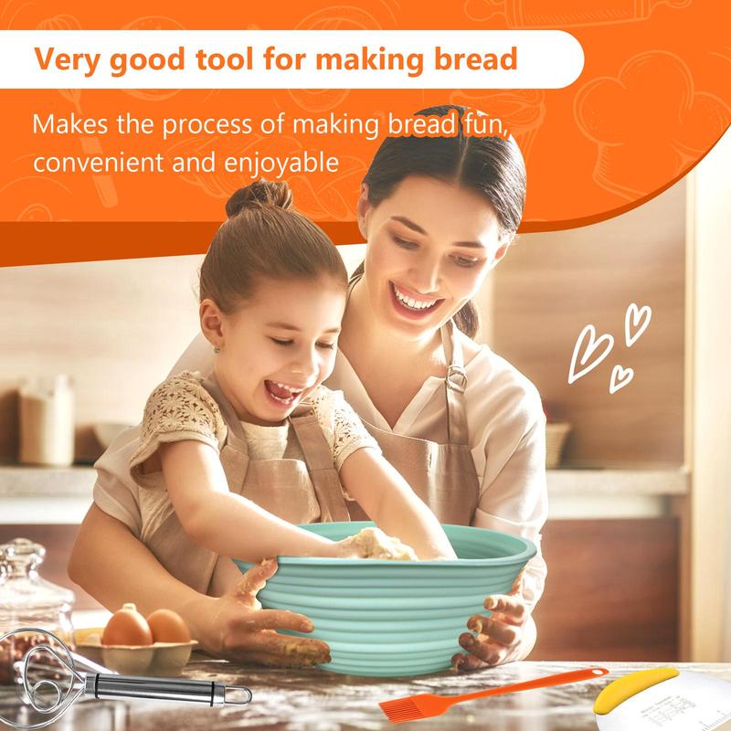 Silicone Bread Basket Set, 5 Counts/set Including Round & Oval Bread Basket & Baking Tools, Complete Set for Bread Making 2