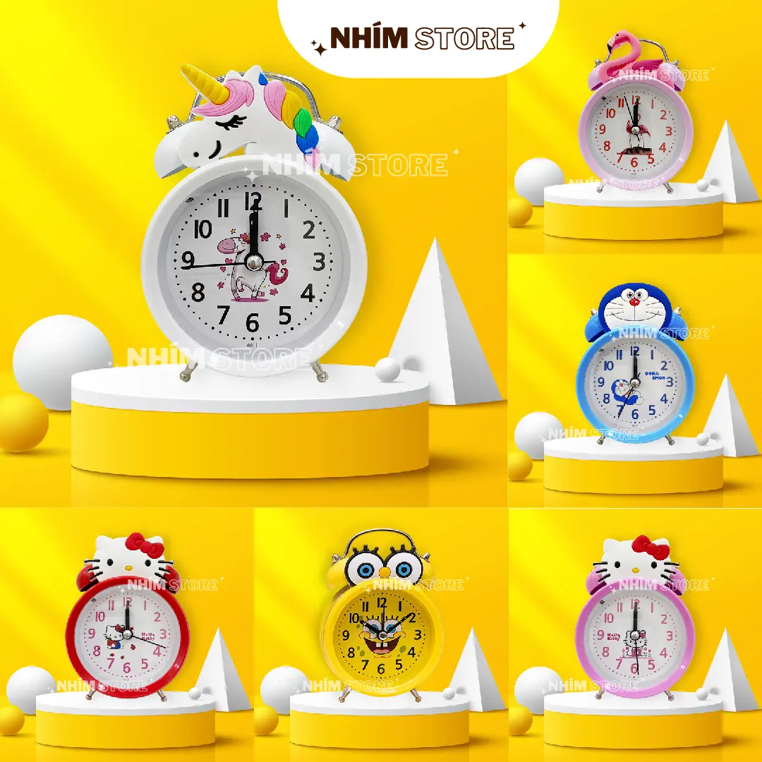 Đồng hồ báo thức chuông đôi siêu to cute, Đồng hồ bao thức cute nhiều hình dáng đáng yêu chuông báo thức siêu to