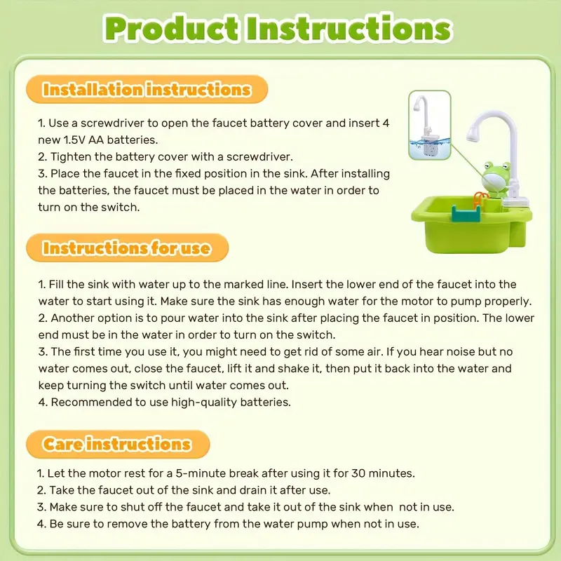 Kitchen Sink Toy with Electric Faucet, 1 Set Play Sink with Running Water, Play Kitchen Toy Accessories, Pool Floating Fishing Toys for Water Play 7