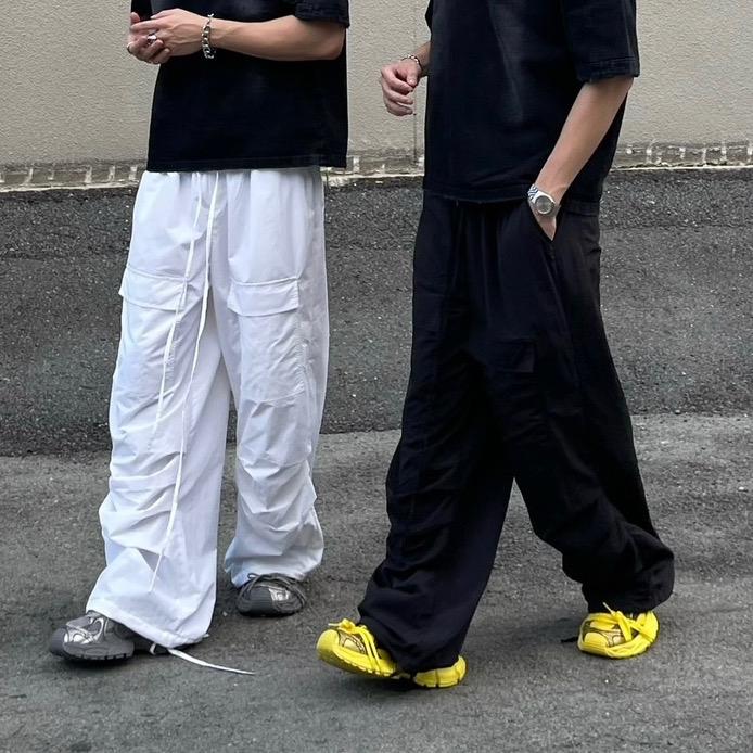 TRIGGER - Quần dù - PARACHUTE PANTS - BLACK WHITE Menswear