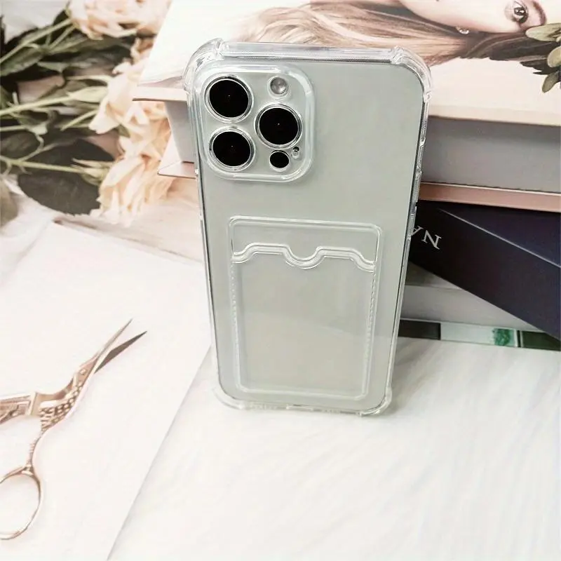 Minimalist Phone Case with Card Slot, Clear Anti-drop Phone Protective Cover, Phone Accessories Compatible with iPhone 16 15 14 13 12 18 7 Plus Pro Max Mini Series, Casing 8