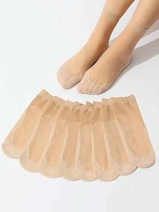 Paquete de 5 pares de calcetines para mujer, estilo crew, con diseño de malla contrastante y sólida, transpirables, cómodos y antideslizantes para uso diario, calcetines ideales para el verano 2024