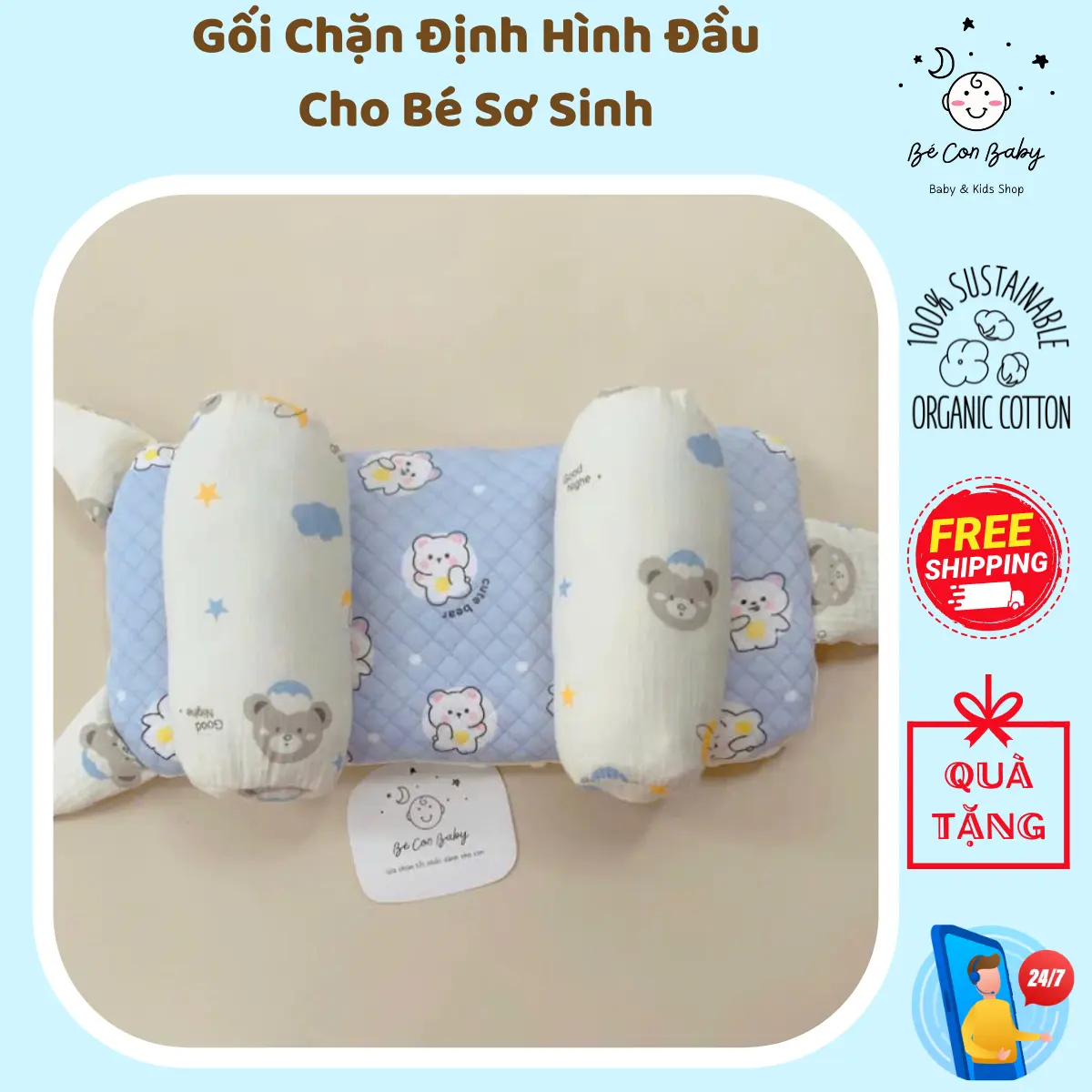 Gối Chặn Định Hình Đầu Cho Bé Sơ Sinh Chống Méo Đầu Bẹp Đầu Nghiêng Đầu Chống Giật Mình Con Ngủ Ngon Gối Ngủ
