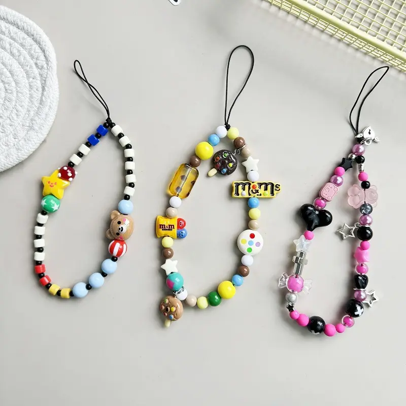 Dây Đeo Điện Thoại, Mặt Dây Chuyền Trái Tim Ngôi Sao Năm Cánh Gấu Bánh Quy Dễ Thương, Dây Chuyền CCD Đầy Màu Sắc, Dây Chuyền Mặt Dây Chuyền Chống Thất Lạc 2