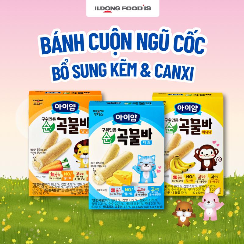 Bánh Cuộn Ngũ Cốc Canxi Ăn Dặm Cho Bé 40g 8 Thanh Bổ Sung Kẽm & Canxi An Toàn Từ Hàn Quốc