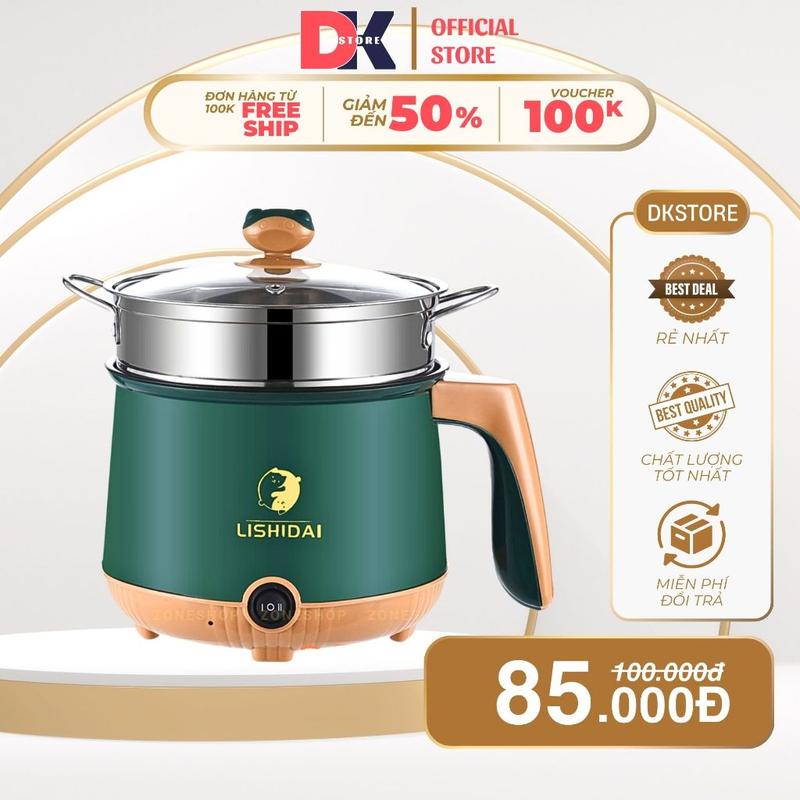 Nồi Lẩu Điện Mini Đa Năng 2 Tầng 18cm, Nướng, Luộc, Chiên, Chống Dính Vân Đá…