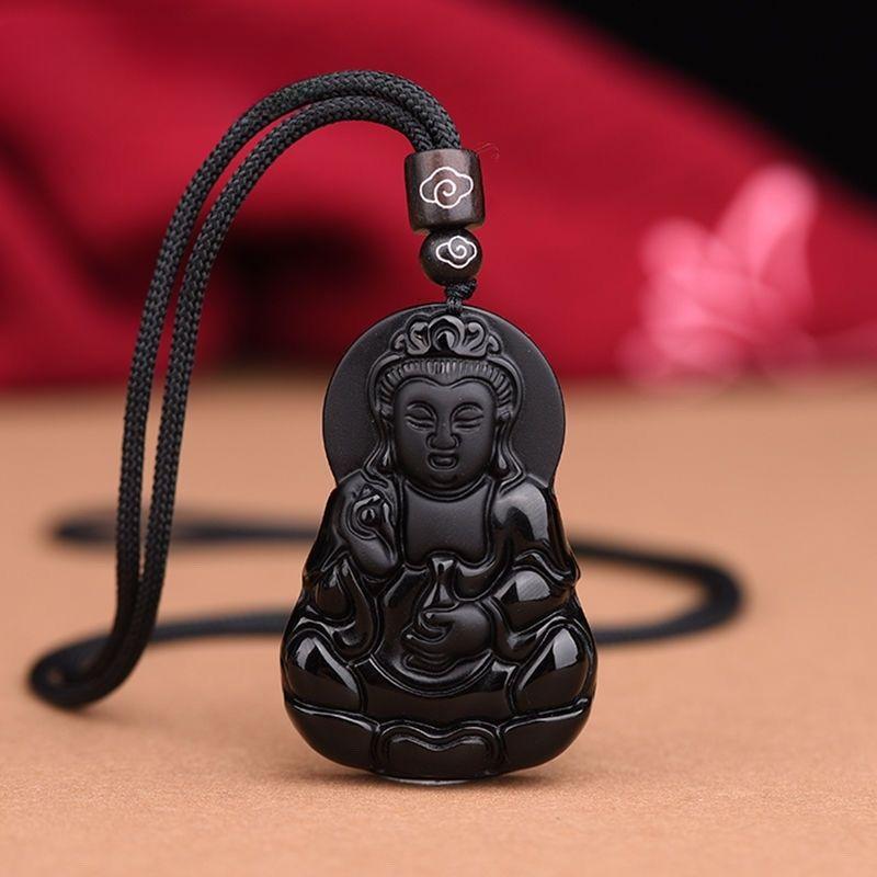Mặt Dây Chuyền Phật Quan Âm Và Đạt Ma Bằng Đá Obsidian Tự Nhiên, Vòng Cổ Nam Và Nữ, Mặt Dây Chuyền thả Phật Tai To, Thích Hợp Để Đeo, Mặt Dây Chuyền Phật. 4