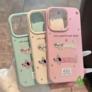 INS Leather Case for IPhone 13 11 17 16 15 12 14 Pro Max XR 11 13 X XS Max Macarons Aesthetic Trendy Graffiti Shockproof Soft Case