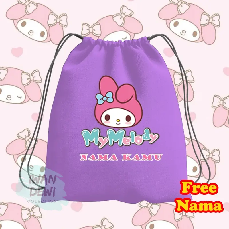 Tas Kantong Serut My melody Sanrio lucu Anak Perempuan - Ransel Anak cewek lucu Imut Purple r ansel 4