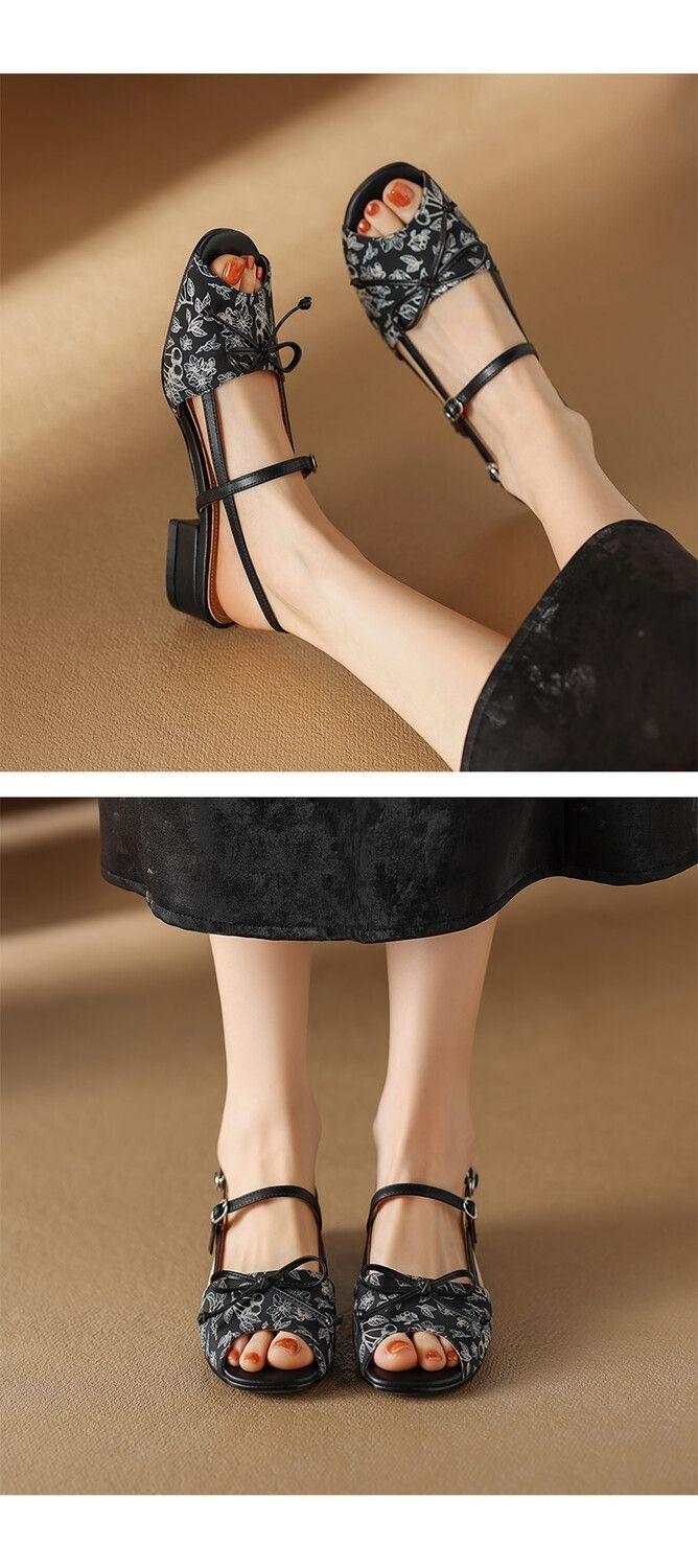 Product Introduction of Dép Phong Cách Trung Quốc, Gót Chunky, Phong Cách Quốc Gia, Hàng Mới Về 2024, Thích Hợp Cho Mùa Hè, Với Váy, Gót Giữa, Giày Cao gót, Khóa Dây Đeo Mắt Cá Chân 12