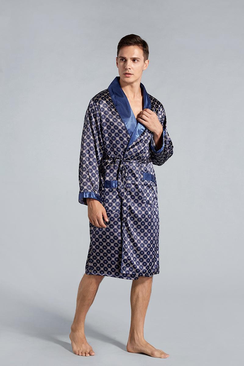 Product Introduction of Luxury Men's Silky Satin Kimono Robe 5XL Long Sleeve Sleepwear Bathrobe Oversized Satin Nightgown Summer Home Clothes Menswear Loungewear Lingerie 7