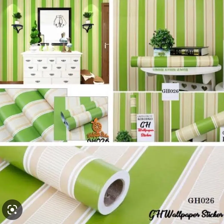 Wallpaper Sticker Salur hijau UK 10 M x 45 cm Pvc