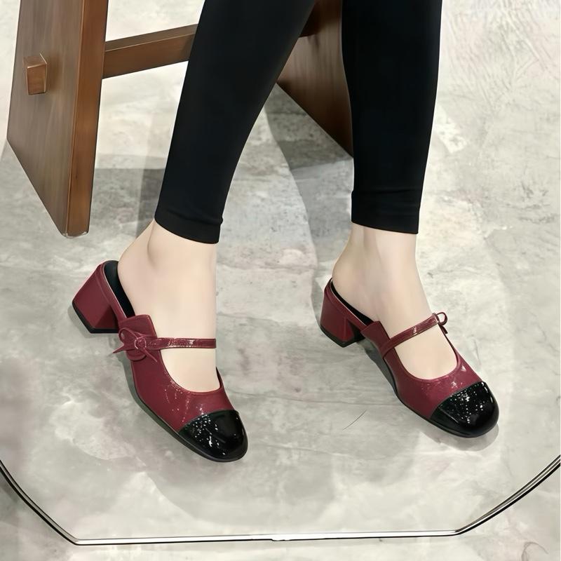 Dép Cao Gót Đế Vuông 3 phân Mũi Bóng Phối màu tinh tế sang trọng - Giày Bánh Bèo mã Depthatno3p