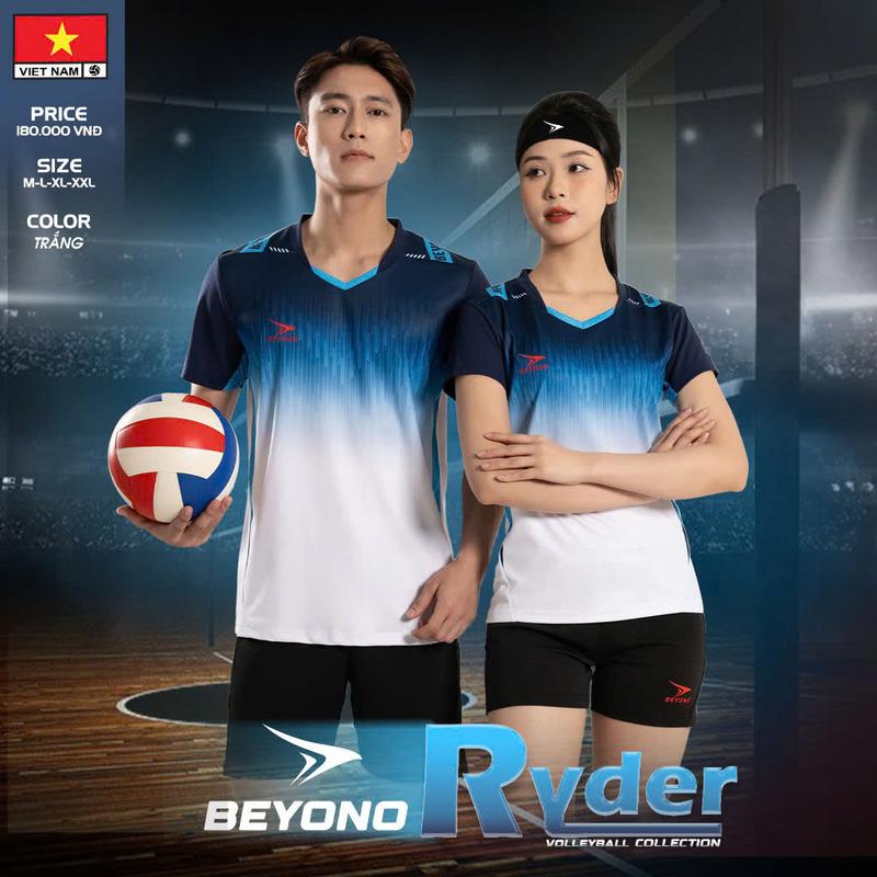 Quần Áo Bóng Chuyền Nam Nữ Beyono Ryder Trắng Xanh Thun Mè Cao Cấp Thoáng Khí Thể Thao Đương Đại