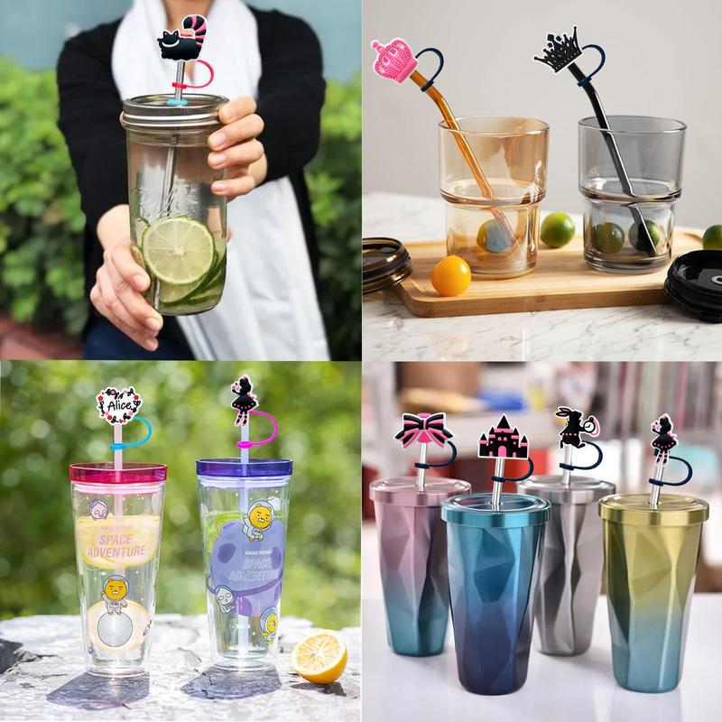 Random Color Silicone Straw Head Cover, 4pcs/set Reusable Straw Tip Cap, Cartoon Design Straw Dust Cap, Drinkware Accessories 3