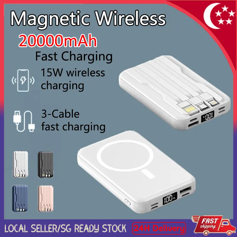 【Ready Stock】20000mAh PD 22.5W Magnetic Mini Power Bank Fast Charging Wireless Powerbank With 3 Cable Portability Power bank micro usb 10001-20000mah