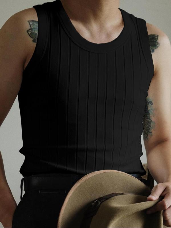 Men's Plain Round Neck Knit Vest, Summer Clothes, Regular Fit Casual Sleeveless Tank Top for Summer, Men's Knitwear for Daily Wear, Vest Top 1