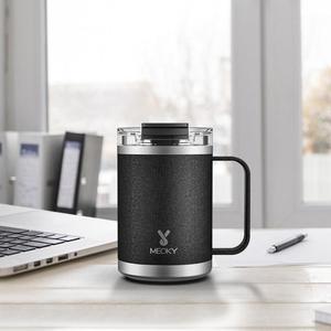 【meoky】14オンスタンブラー、ハンドルと蓋付きステンレススチールコーヒーマグ、ポータブル断熱タンブラーカップ、耐熱性、ソリッドカラーウォーターボトル、飲料用品、再利用可能な洗濯可能なドリンクウェア、真空フラスコ
