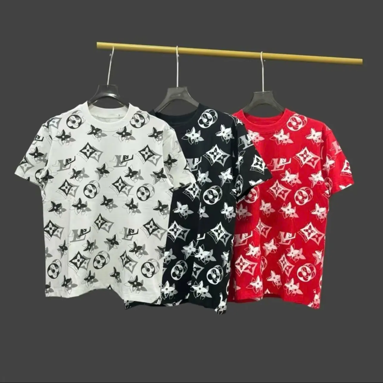 Áo thun nam mẫu cao cấp hoa đỏ in trẻ trung vải cotton dày dặn sang trọng