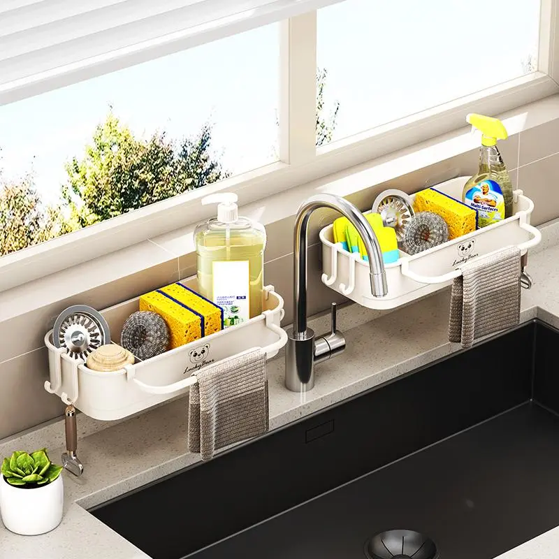 Kitchen Sink Storage Rack, 2 Counts Space Saving Wall Mounted Sink Storage Basket, Durable Storage Basket for Kitchen Bathroom