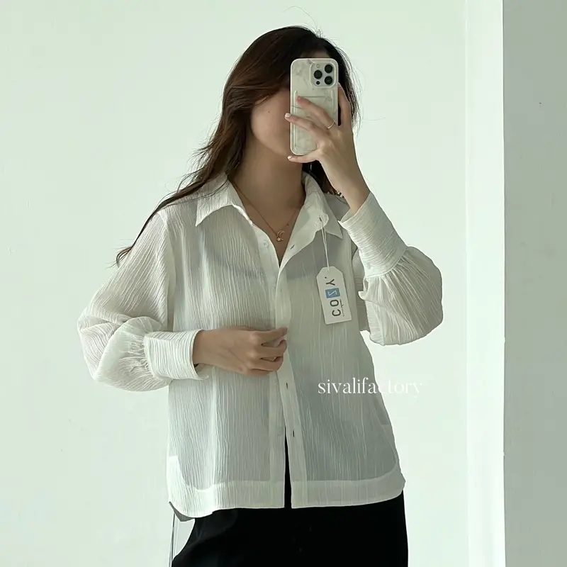 SIVALI Hazel Top 233 - Kemeja Wanita Minimalis Atasan Baju Kerja Office Shirt Crinkle Panjang Oversize Linen Oversize Linen Oversize Linen Airflow 2