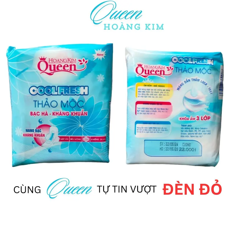 [ Bạc Hà ] ComBo 10 Gói Băng Vệ Sinh Queen Hoàng Kim Thảo Mộc The Thấm Hút Gói 8 Miếng Bề Mặt Bông Gòn Dệt Tampon bvs mát lạnh 5