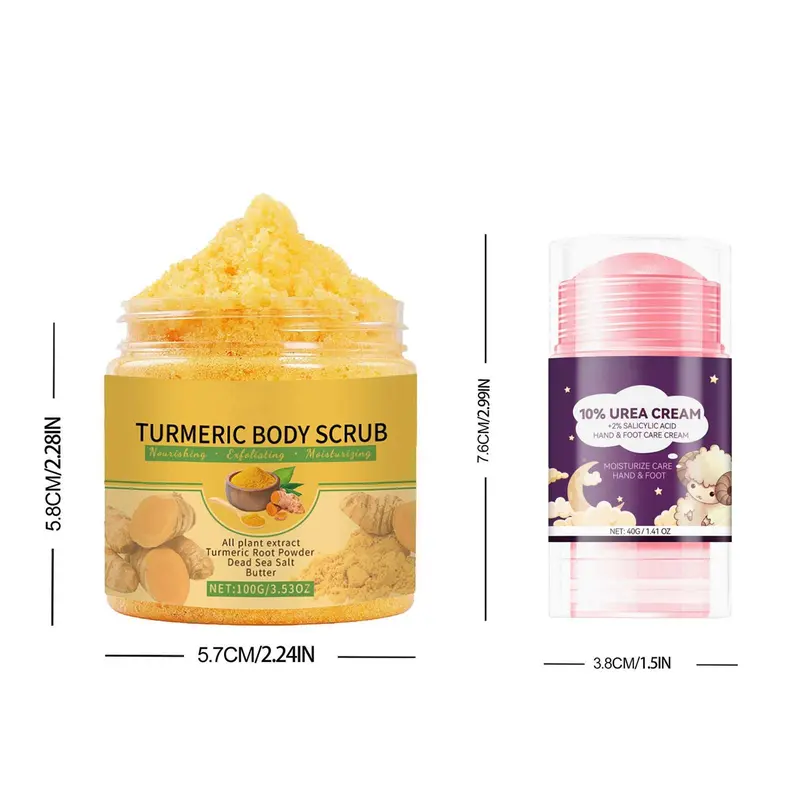 Body Care Product Set, 2 Counts/set Exfoliating Brightening Turmeric Body Scrub & Moisturizing Foot Cream, Daily Skin Care Product for Women & Men 1