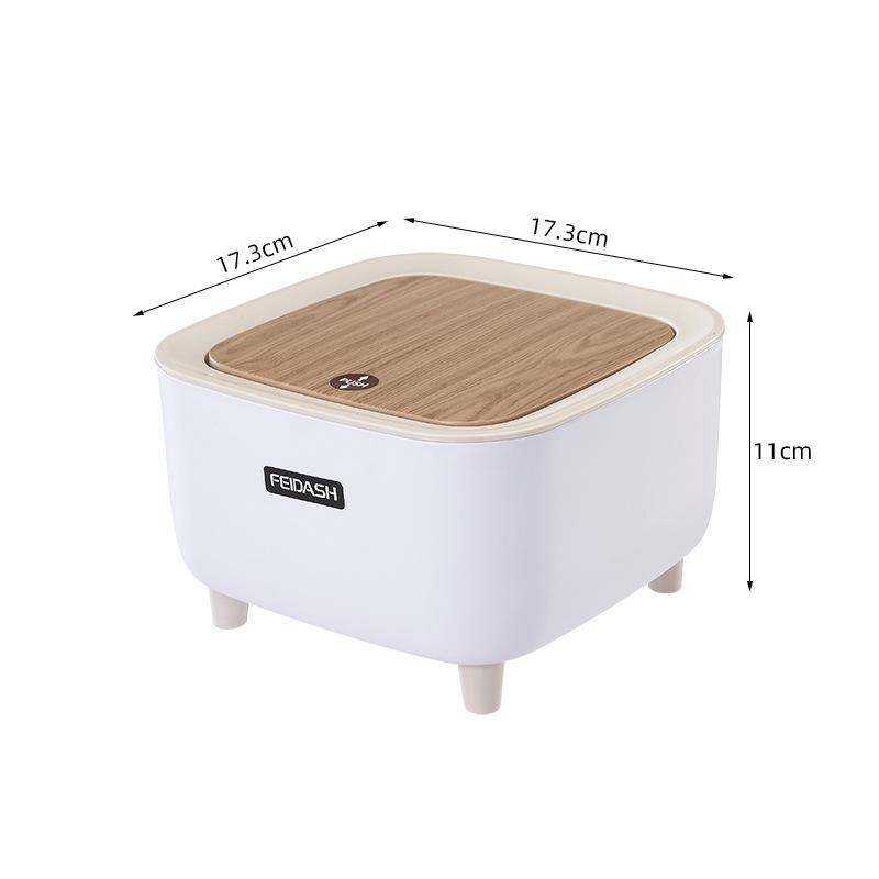 Thùng rác mini thông minh để bàn, thể tích 2L, có túi thay rác - Nhựa giả gỗ 3