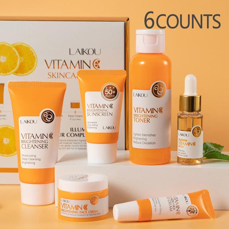 Vitamin C Comfort Skin Care Kit, Including Serum & Eye Cream & Face Cream, Hydrating Nourishing Skincare Kit for Women & Men, Summer Gift, Moisturize 6