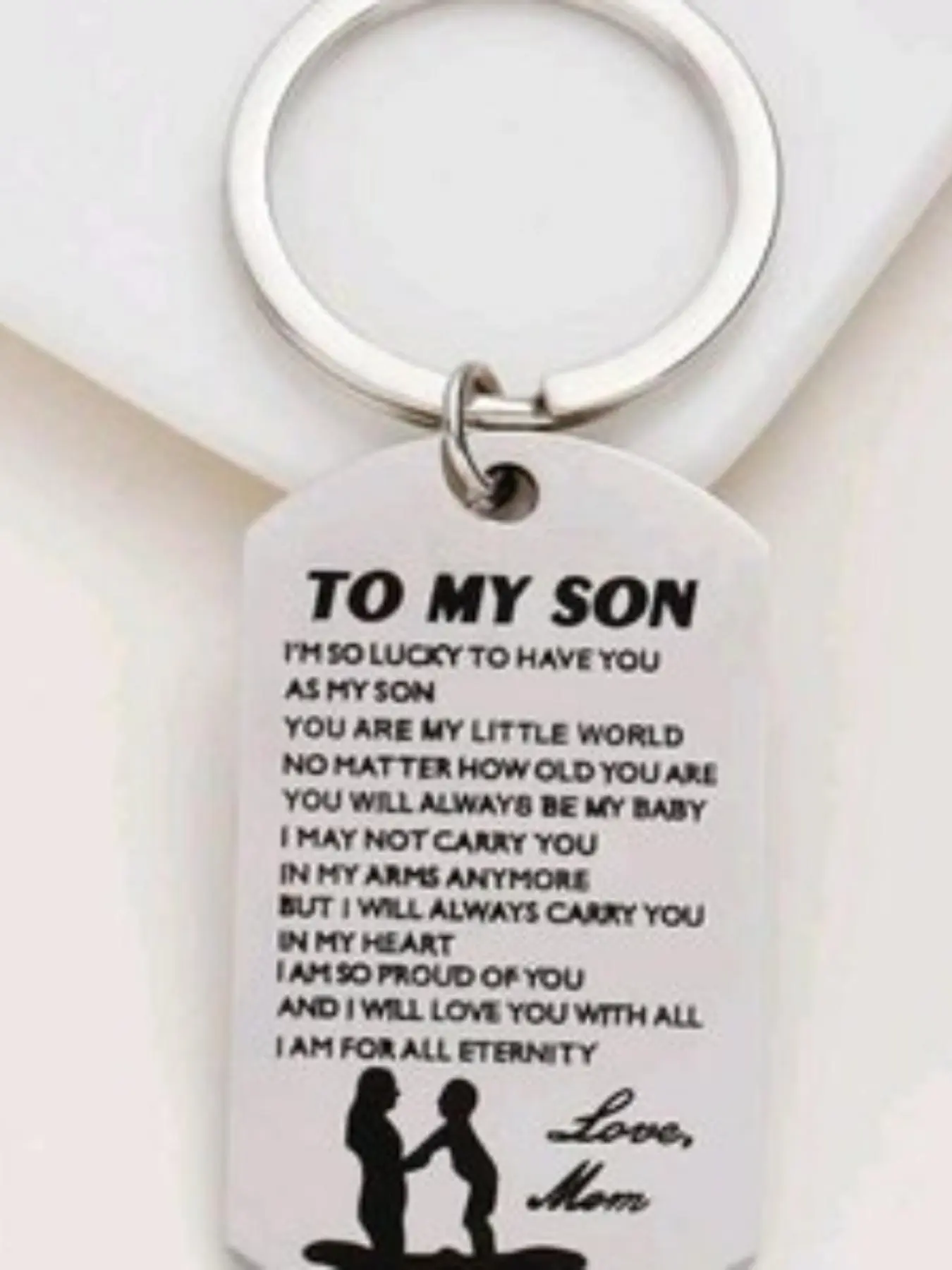 To My Son Engraved Keychain, Slogan & Figure Pattern Metal Keychain, Stainless Steel Keychain for Son, Fashion Accessories for Key Decor, Exquisite Keychain for Birthday Gift