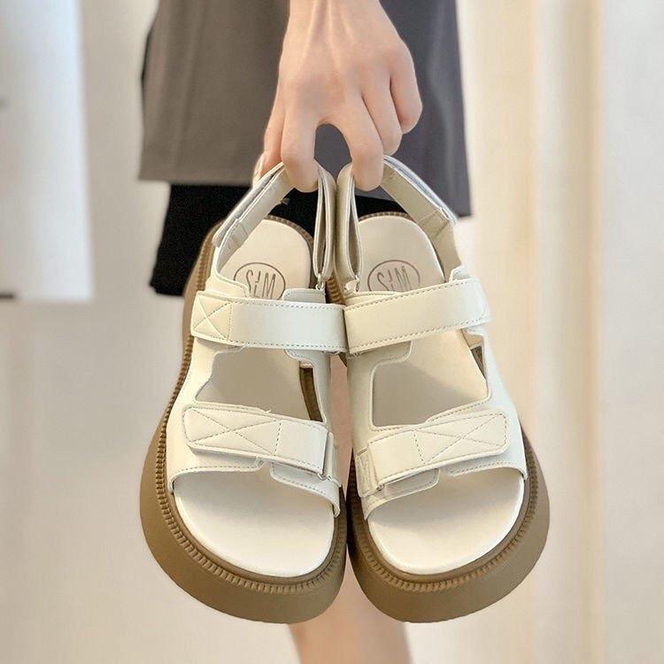 Dép sandal quai hậu nữ độn 3cm đế nâu 2 màu hở ngón