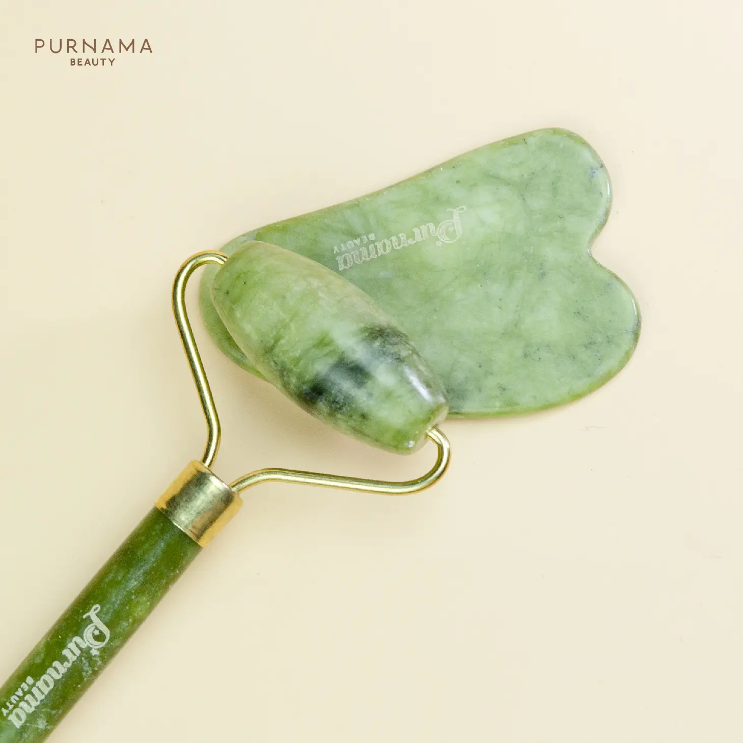 Purnama Beauty Set Face Jade Roller & Gua Sha / Oil Free Roller & Gua Sha Alat Perawatan Wajah Pijat Wajah Penyerap Minyak Wajah - Kosmetik Lesti Kejora