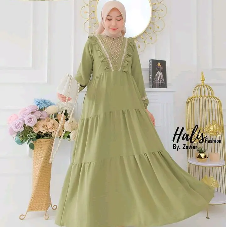 GAMIS ALLOVER DRESS ORI HALIS Muslim Renda Wanita Maxi