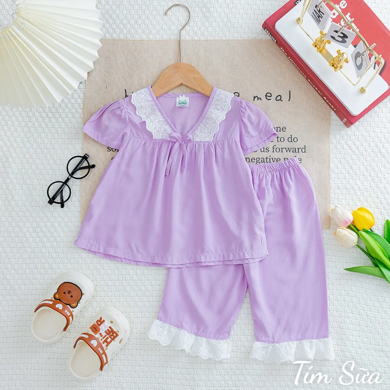 ( Màu Basic ) Quần Dài Tay Ngắn - Đồ Bộ Bé Gái - Bộ quần áo Tole Loại 1 mềm, mịn, mát size 7-37 kg 4-5 năm đồ  bộ  2ce dam  xinh  chobe
