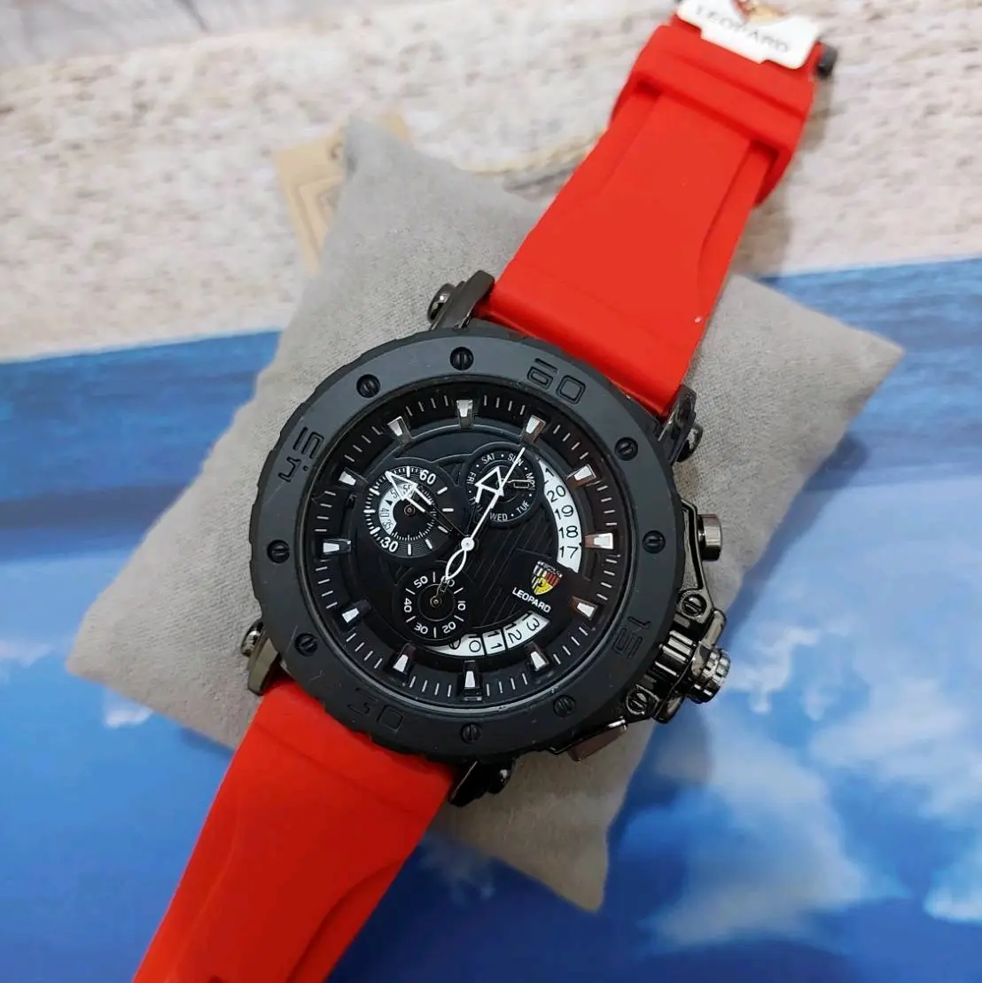 CHRONO AKTIF JAM TANGAN PRIA COWOK ORIGINAL BERGARANSI BRAND LEOPARD Analog Kemewahan Santai Bercahaya Karet Stopwatch