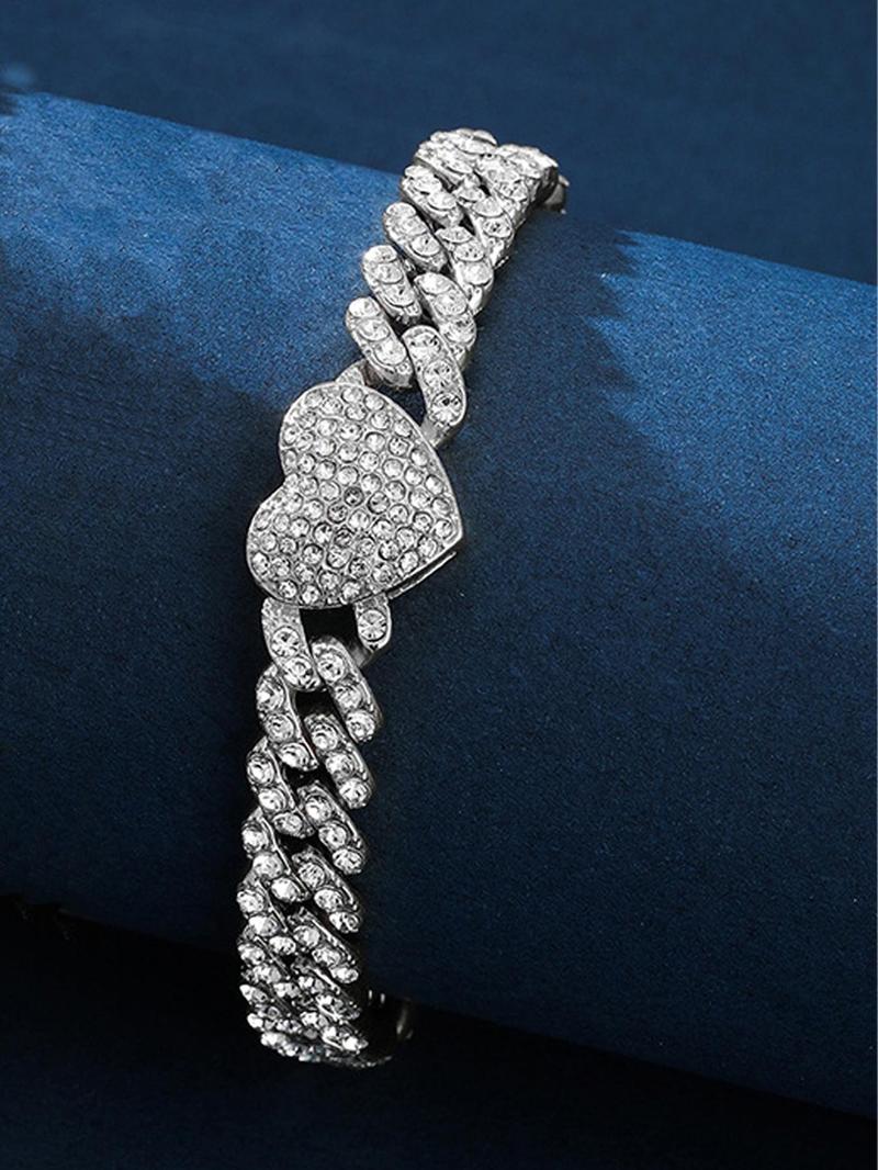 Product Introduction of Women's Elegant Rhinestone Decorated Heart Design Anklet, Exquisite Trendy Hip Hop Iced Out Jewelry Anklet, Fashionable Body Jewelry for Women & Girls, Valentine's Day, Gift 3