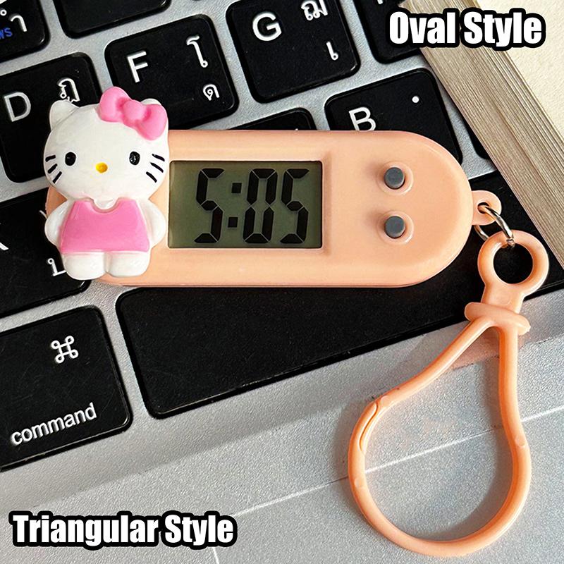 Product Introduction of Sanrio Hello Kitty Electronic Desktop Clock Keychain Kuromi My Melody Electronic Oval Watch Digital Table Time Display Clock 33