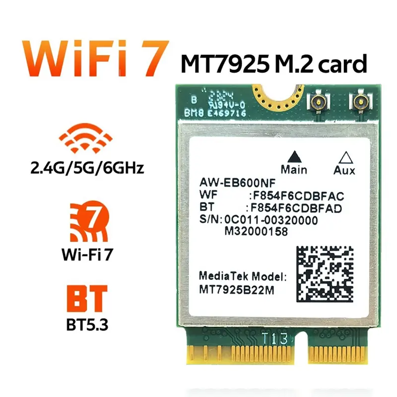 Bộ điều hợp thẻ WiFi MT7925 WIFI 7, 5400Mbps, M.2, Triple Band, 2.4G / 5G / 6G, Bluetooth 5.3, cho Win10 / Win11 Linux 6