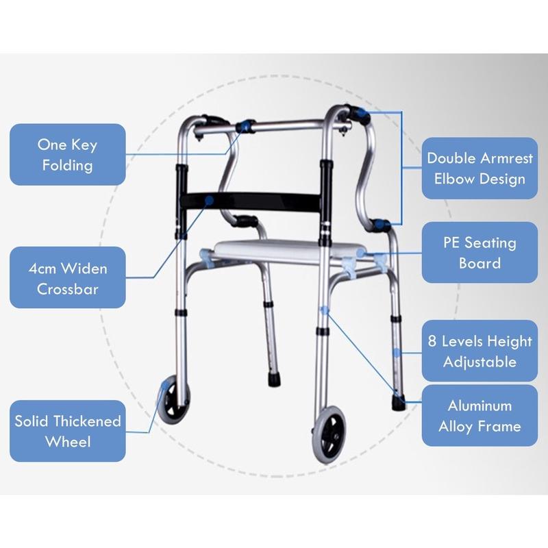 Ayuqi--Foldable Elderly Walking Frame Adjustable Elderly walking stick Support Shower Chair 5