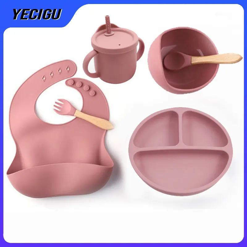 Peralatan Makan Bayi 6pcs Set Lengkap MPASI - Terbuat dari Bahan Silikon Food Grade Lembut dan Aman, Anti Tumpah dan Mudah Dibersihkan