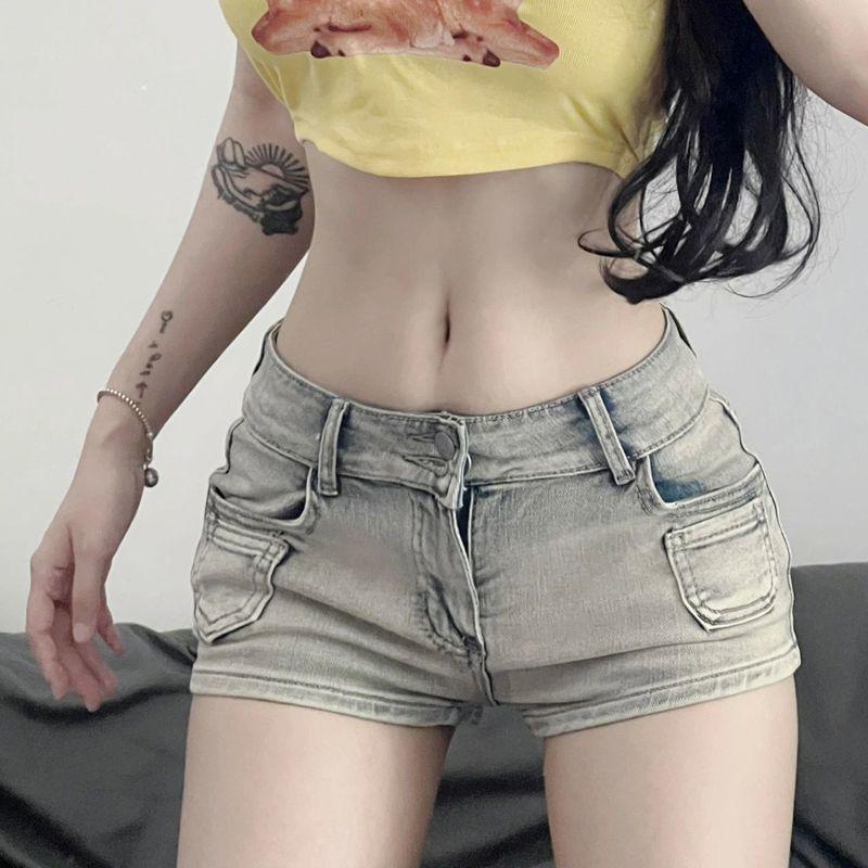 Quần Short Denim Cạp Thấp, Phong Cách Cô Gái Nóng Bỏng Mỹ, Siêu Ngắn, Dành Cho Nữ, Mùa Hè Mới, Bó Sát, Bó Sát, Quần Hot Hông, Quần Ống Thẳng, Ins, Có Sẵn Năm 2025, Bán Chạy 6
