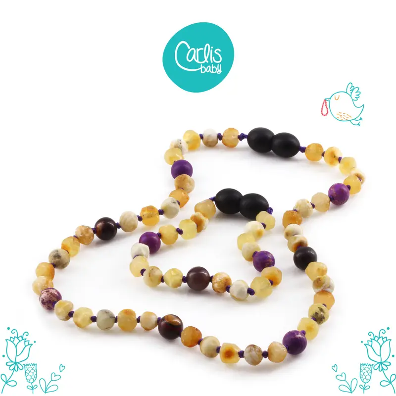 Kalung & Gelang Amber Tumbuh Gigi Bayi dengan Purple Imperial Jasper & Mookaite By Carlis Baby. AGL33 1