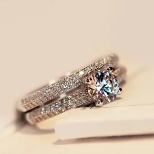 CINCIN PESTA MEWAH TUMPUK 2IN1 BERLIAN RHODIUM J9724
