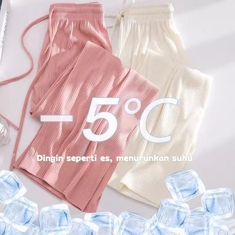Product Introduction of Seluar Kaki Lebar Sutera Ais, Untuk Wanita, Nipis dan Bernafas, Gaya Baharu untuk Musim Panas 2024, Saiz Besar, Pinggang Tinggi, Rekaan Drape, Tiub Lurus Longgar, Sejuk dan Kasual. 2