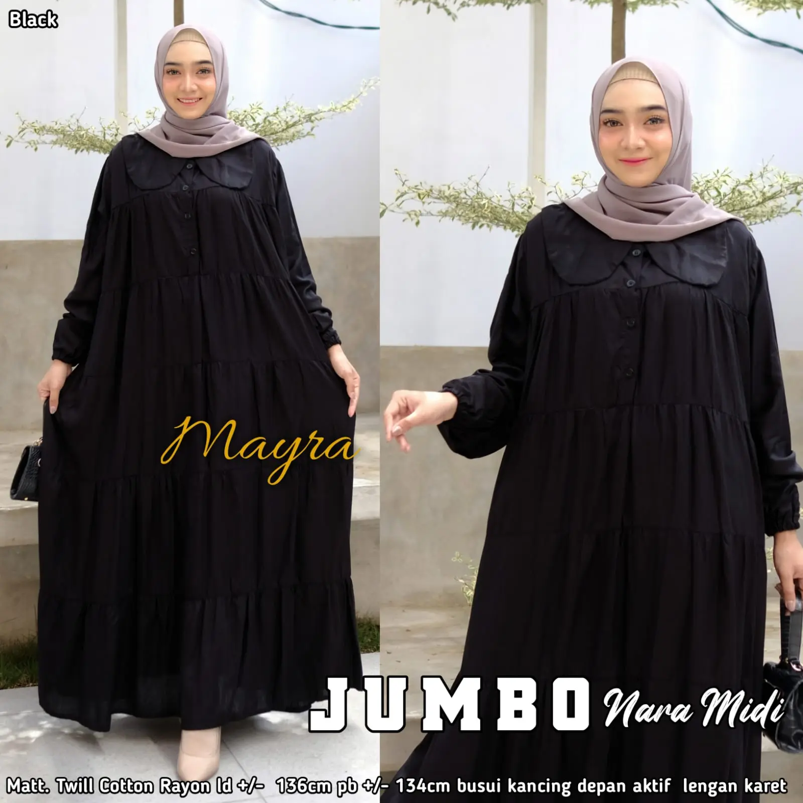 Gamis Jumbo LD 130 Polos Bahan Rayon Muat BB 100 Adem Lembut Model Susun