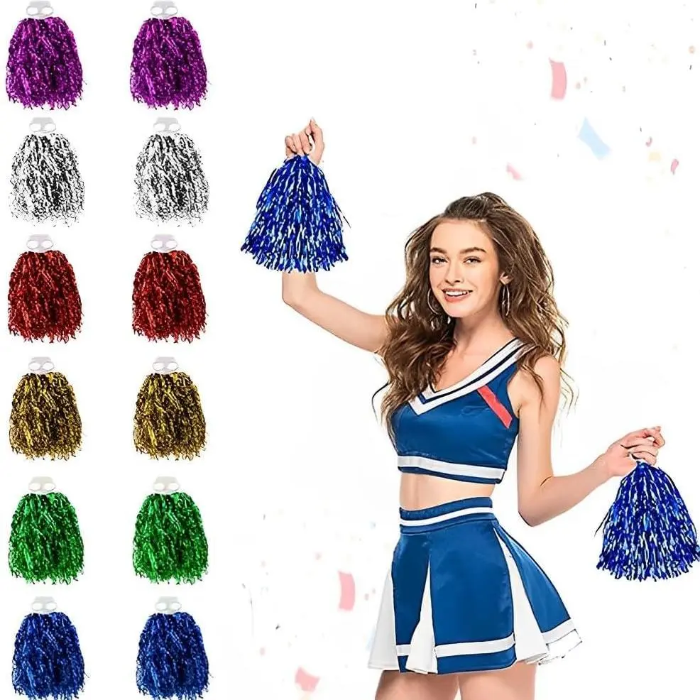 Cheerleading Pom Pom, 12pcs/set Colorful Cheerleading Pom Pom with Handle, Lightweight Durable Cheerleading Prop for Sports & Dance Performance
