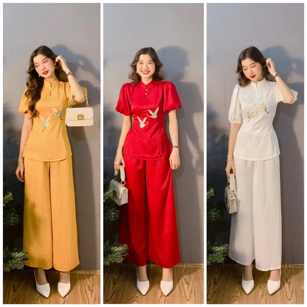 Bộ đồ lam lễ chùa cách tân thêu tay Áo Nữ Women Top