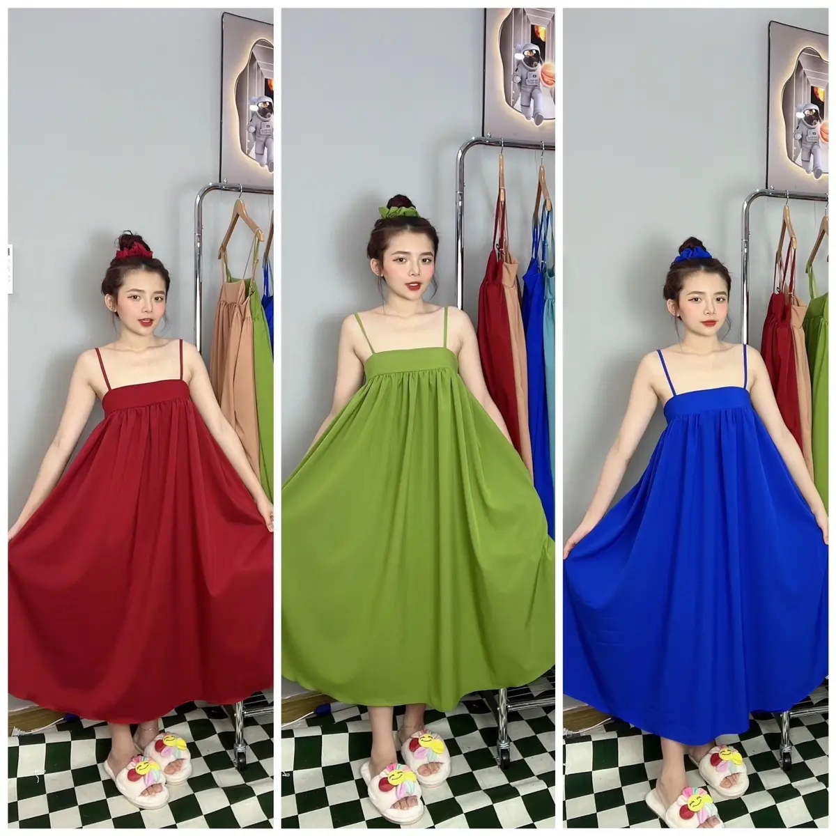 Đầm babydoll có dây tăng đơ điều chỉnh có túi vải lụa nhập mặc mát thoải mái TẶNG VÒNG Đ08